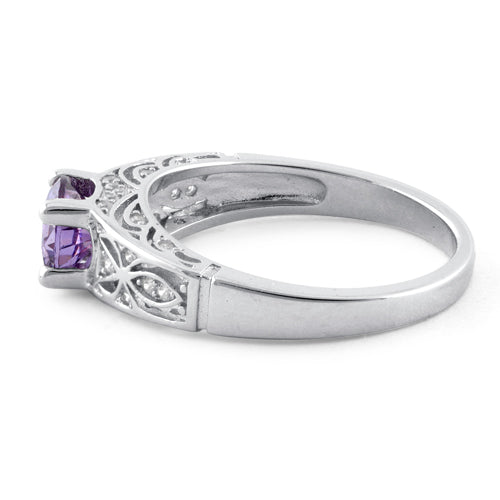 Sterling Silver Amethyst Round Cut Engagement Ring