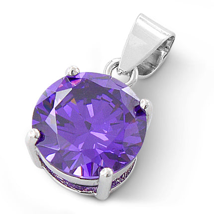 Sterling Silver Amethyst Round CZ 10mm Pendant