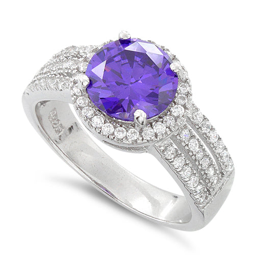 Sterling Silver Amethyst Round CZ Ring