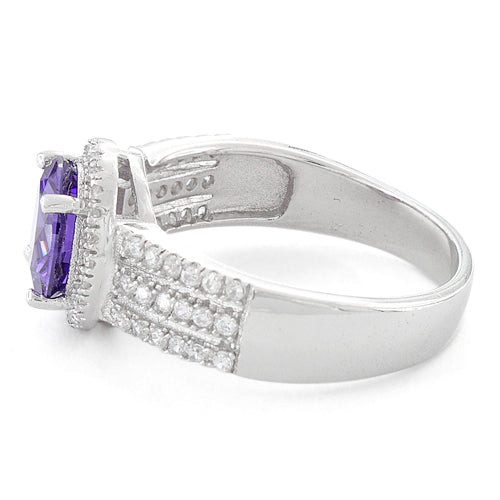 Sterling Silver Amethyst Round CZ Ring