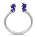 Sterling Silver Amethyst Six Round Stones Adjustable CZ Ring