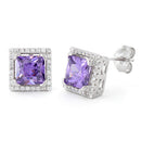 Sterling Silver Amethyst Square CZ Earrings