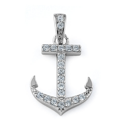 Sterling Silver Anchor Clear CZ Pendant