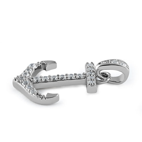 Sterling Silver Anchor Clear CZ Pendant