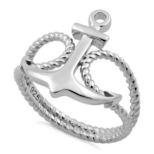 Sterling Silver Anchor Rope Ring