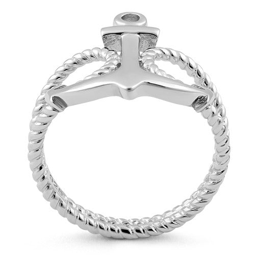 Sterling Silver Anchor Rope Ring