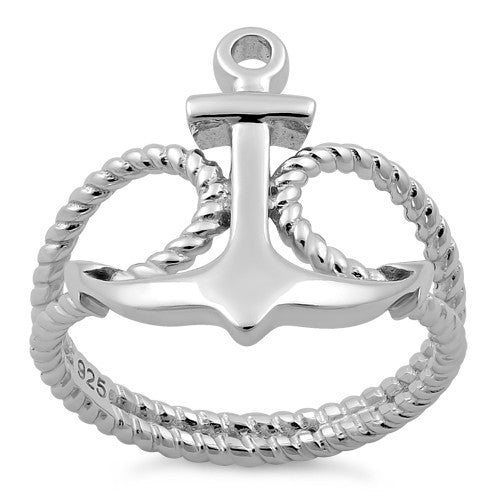 Sterling Silver Anchor Rope Ring