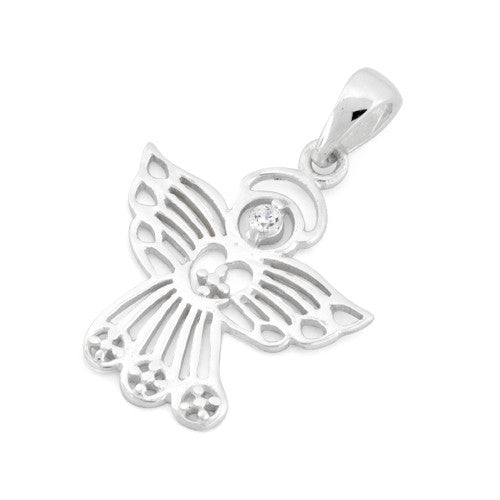 Sterling Silver Angel Cross CZ Pendant