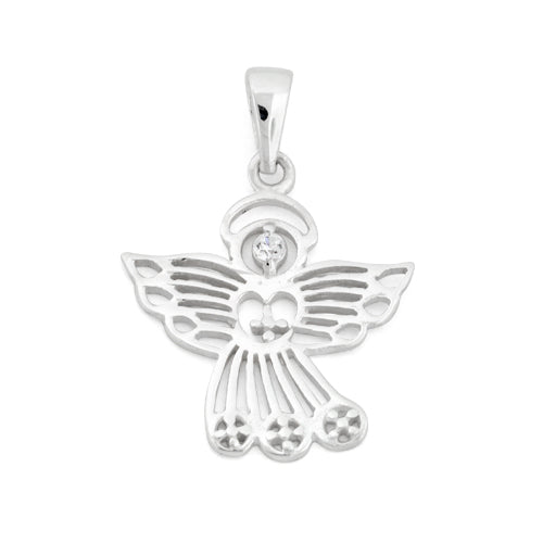 Sterling Silver Angel Cross CZ Pendant
