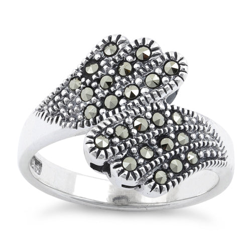 Sterling Silver Angel Wings Marcasite Ring