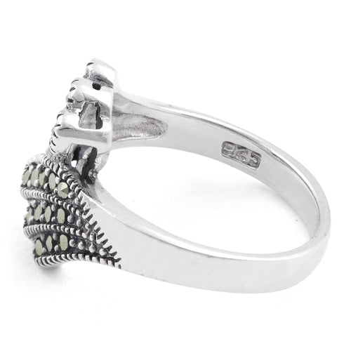 Sterling Silver Angel Wings Marcasite Ring