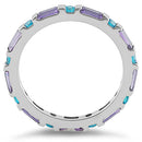 Sterling Silver Aqua Blue & Amethyst Eternity CZ Ring