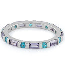 Sterling Silver Aqua Blue & Amethyst Eternity CZ Ring