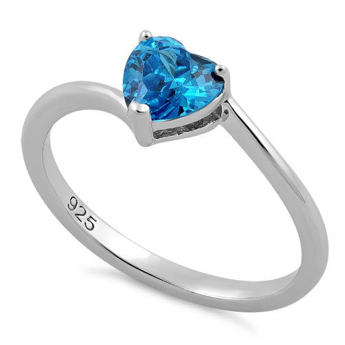 Sterling Silver Aqua Blue Heart CZ Ring