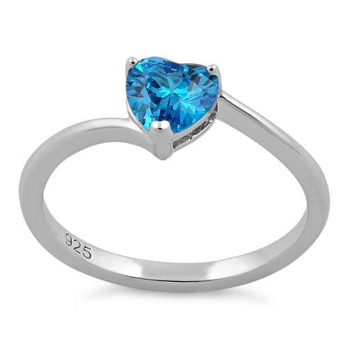 Sterling Silver Aqua Blue Heart CZ Ring