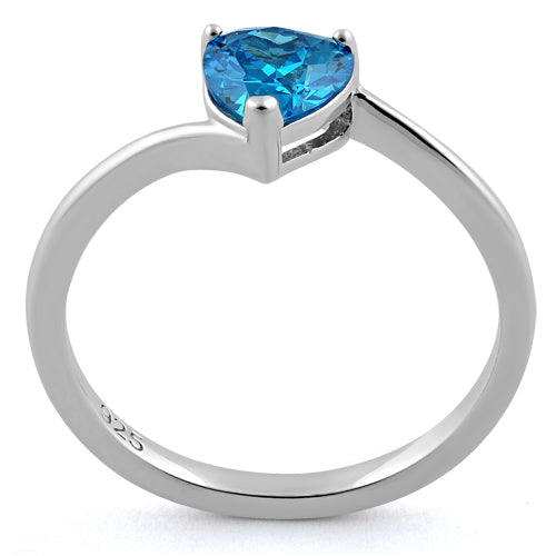 Sterling Silver Aqua Blue Heart CZ Ring