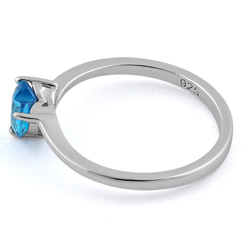 Sterling Silver Aqua Blue Heart CZ Ring