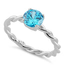 Sterling Silver Aqua Twisted Band CZ Ring
