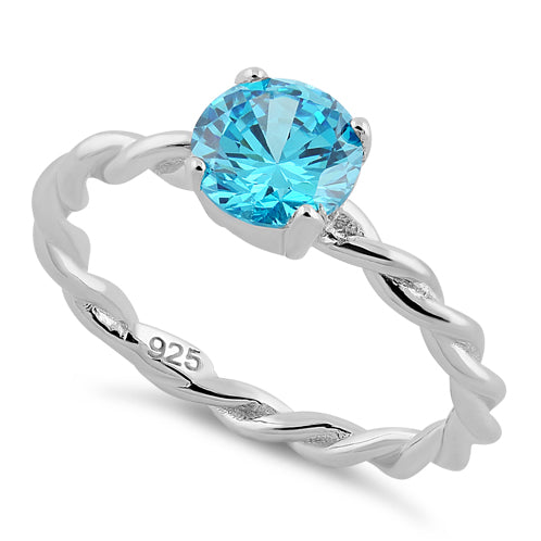 Sterling Silver Aqua Twisted Band CZ Ring