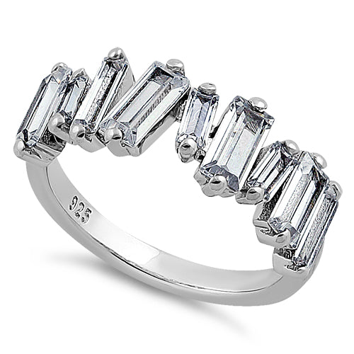 Sterling Silver Asymmetrical Baguette Straight Clear CZ Ring