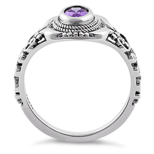 Sterling Silver Austere Oval Cut Amethyst CZ Ring