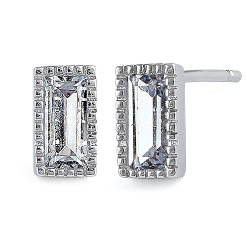 Sterling Silver Baguette Straight Clear CZ Earrings