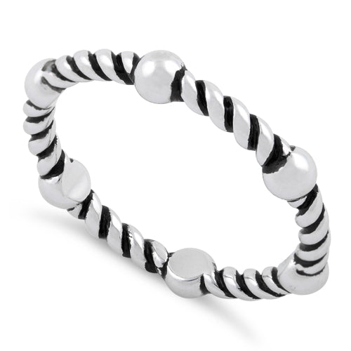 Sterling Silver Bead & Rope Stackable Ring
