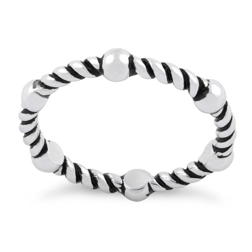 Sterling Silver Bead & Rope Stackable Ring