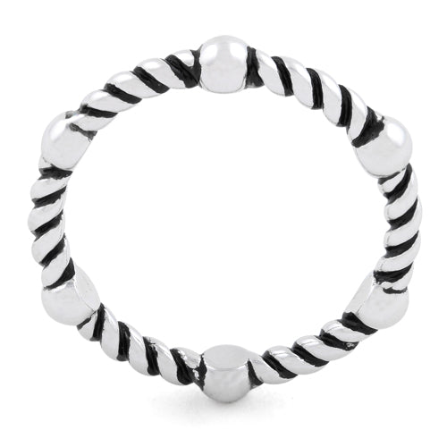 Sterling Silver Bead & Rope Stackable Ring