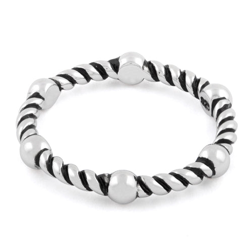 Sterling Silver Bead & Rope Stackable Ring