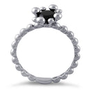Sterling Silver Beaded  Black Round CZ Ring