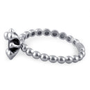 Sterling Silver Beaded  Black Round CZ Ring