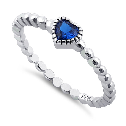 Sterling Silver Beaded Blue Spinel Heart CZ Ring