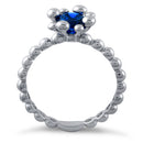Sterling Silver Beaded Blue Spinel Round CZ Ring