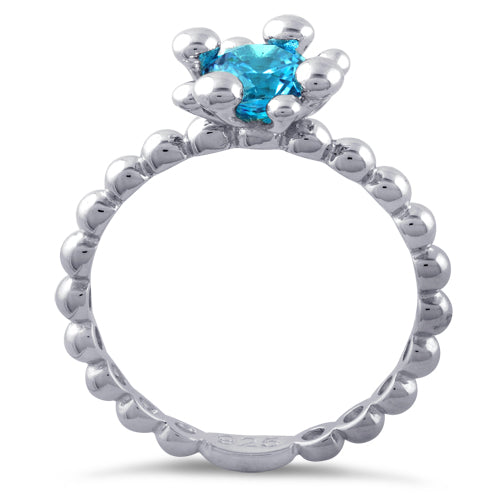 Sterling Silver Beaded Blue Topaz Round CZ Ring