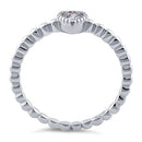 Sterling Silver Beaded Clear Heart CZ Ring
