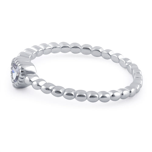 Sterling Silver Beaded Clear Heart CZ Ring