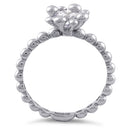 Sterling Silver Beaded Clear Round CZ Ring