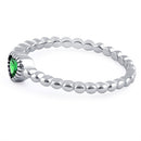 Sterling Silver Beaded Emerald Heart CZ Ring