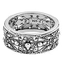 Sterling Silver Beaded Evil Eye Floral Band Ring