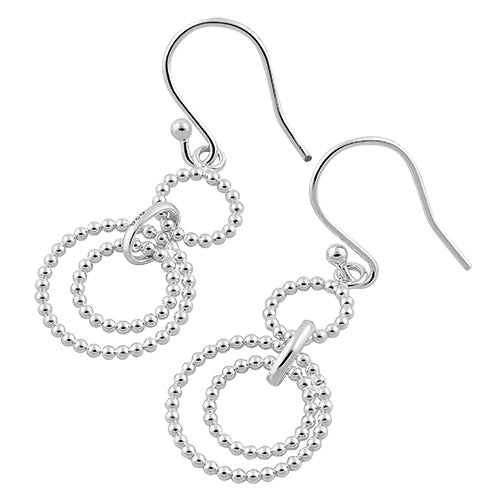 Sterling Silver Beaded Rings Dangle Hook Earrings