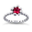 Sterling Silver Beaded Ruby Round CZ Ring