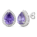 Sterling Silver Big Drop Amethyst CZ Earrings