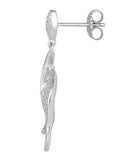 Sterling Silver Big Leaf CZ Dangle Earrings