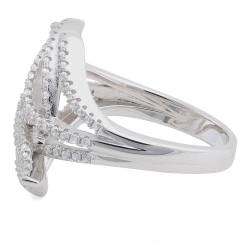 Sterling Silver Big Leaves CZ Ring
