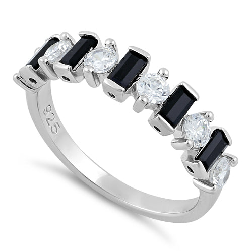 Sterling Silver Black and White CZ Ring
