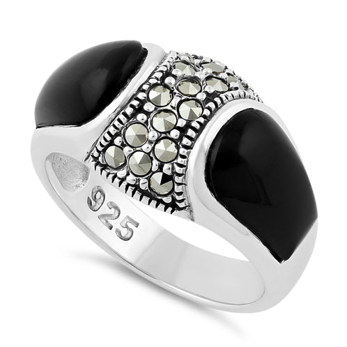 Sterling Silver Black Onyx Marcasite Ring
