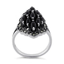 Sterling Silver Black Onyx Marquise Marcasite Ring