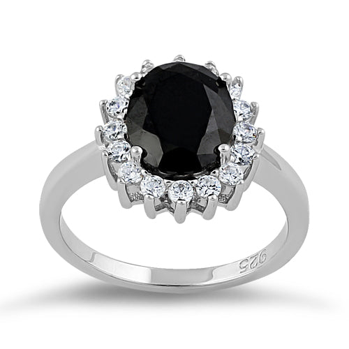 Sterling Silver Black Oval CZ Ring