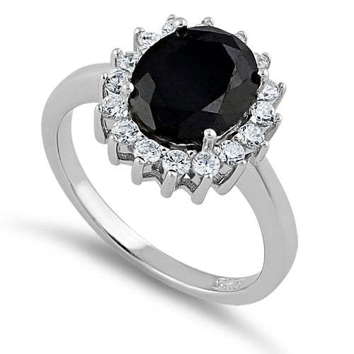 Sterling Silver Black Oval CZ Ring
